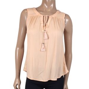 💙Guilty Peach Sleeveless Top Tassel Tie Keyhole Cut Out Pleated Flowy Blouse